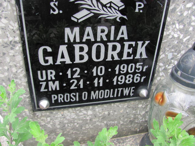 Maria Gaborek 1905 Jastrzębia Tarnowska - Grobonet - Wyszukiwarka osób pochowanych